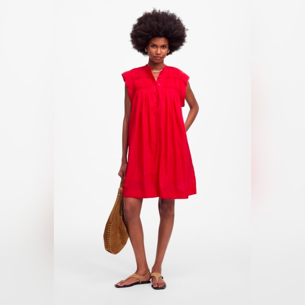 Nwt Madewell Embroidered Pleated  Mini Dress In Watermelon Size XSmall